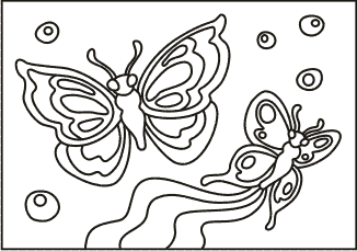 PC-62 Butterflies in Flight — Sand art postcard outline of two patterned butterflies flying above a flowing ribbon