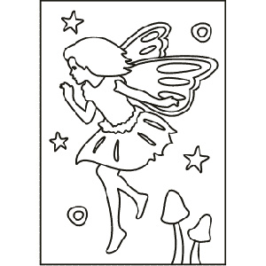 PC-27 Fairy and Toadstools — Sand art postcard outline of a winged fairy dancing among stars and toadstools