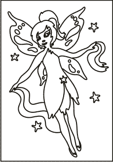 PC-67 Flying Fairy — Sand art postcard outline of a winged fairy flying among twinkling stars