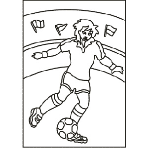 PC-57 Soccer Player — Sand art postcard outline of a soccer player striking a ball in a stadium