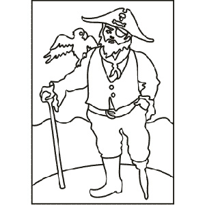PC-34 Pirate and Parrot — Sand art postcard outline of a pirate with a walking stick and a parrot on his shoulder