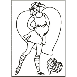 PC-35 Girl with a Heart — Sand art postcard outline of a girl in striped socks holding a large heart