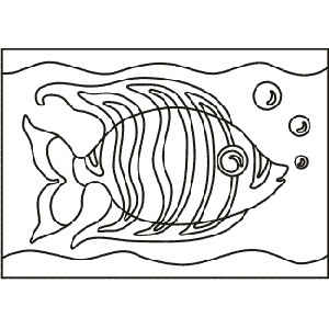 PC-43 Tropical Fish — Sand art postcard outline of a striped tropical fish with bubbles underwater