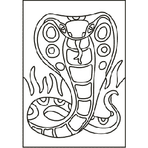 PC-54 Cobra in Flames — Sand art postcard outline of a patterned cobra rearing up against flames