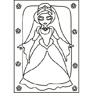 PC-51 Fairytale Princess — Sand art postcard outline of a princess in a gown and veil framed by small flowers