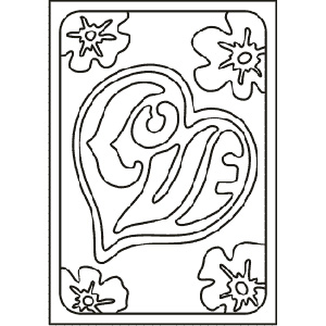 PC-46 Love Heart — Sand art postcard outline of the word love inside a heart framed by flowers