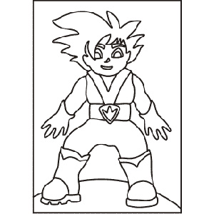 PC-19 Spiky-Haired Hero — Sand art postcard outline of a cartoon hero boy with spiky hair and a heart belt buckle