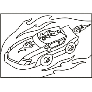 PC-55 Flaming Race Car — Sand art postcard outline of a sports car speeding through flames