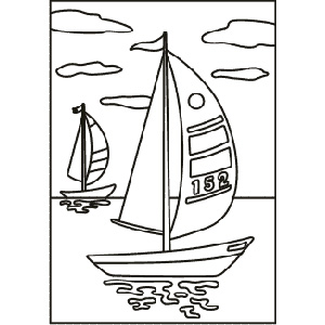 PC-40 Sailing Boats — Sand art postcard outline of two sailing boats on the sea beneath drifting clouds