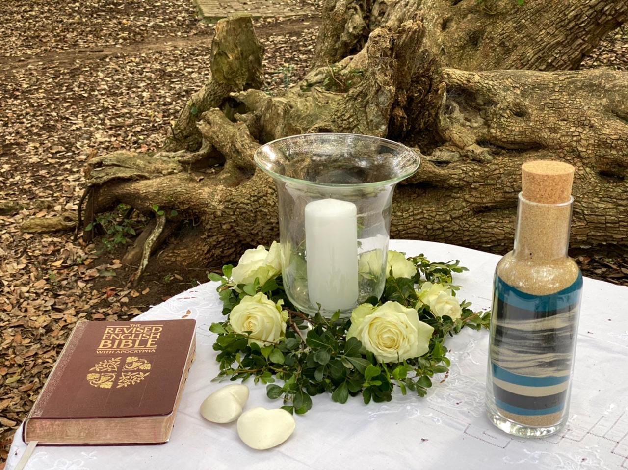 A Unity Sand Ceremony table set up for a wedding