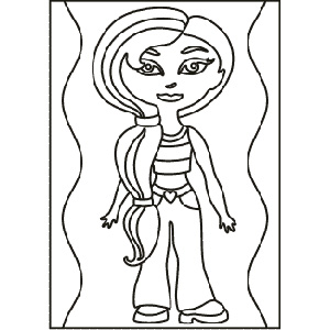 PC-17 Long-Haired Girl — Sand art postcard outline of a girl with long flowing hair in a striped top and jeans
