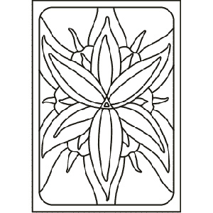 PC-47 Stained Glass Lily — Sand art postcard outline of a stylised lily flower in a rounded frame