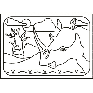 PC-14 Rhino Portrait — Sand art postcard outline of a rhino head in a bushveld landscape
