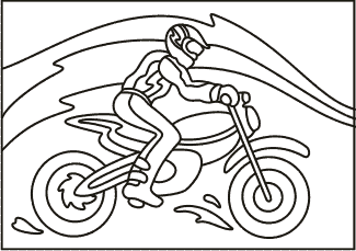 PC-64 Motocross Rider — Sand art postcard outline of a helmeted motocross rider racing over rolling tracks