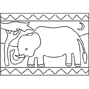 PC-2 Elephant Under the Moon — Sand art postcard outline of an elephant under an acacia tree and crescent moon