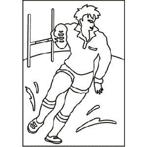 PC-56 Rugby Player — Sand art postcard outline of a rugby player running with the ball past the posts