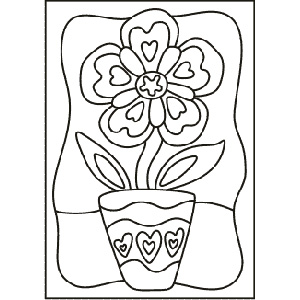 PC-60 Flower in a Pot — Sand art postcard outline of a heart-petalled flower in a decorated pot